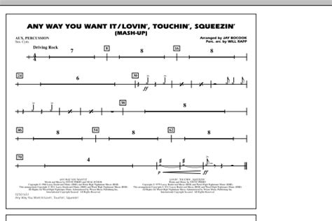 Any Way You Want It Lovin Touchin Squeezin Mash Up Aux Percussion Sheet Music Jay