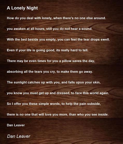 A Lonely Night By Dan Leaver A Lonely Night Poem