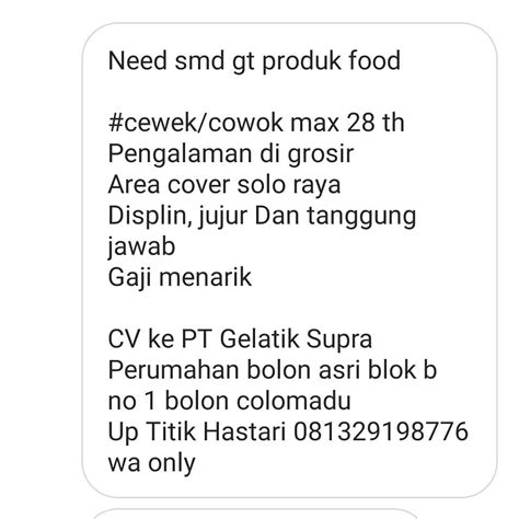 Lowongan kerja tahun 2020 lowongan kerja sma smk d3 s1 lowongan bank lowongan bumn lowongan cpns loker terbaru semua jurusan. Lowongan Kerja PT Gelatik Supra di Solo - INFO LOKER SOLO