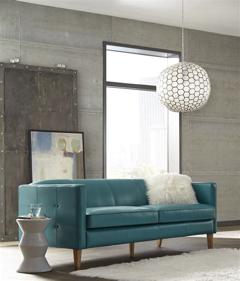 Miami Teal Leather Sofa From Lazzaro Coleman Furniture