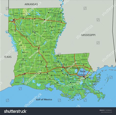 「high Detailed Louisiana Physical Map Labeling」のベクター画像素材（ロイヤリティフリー