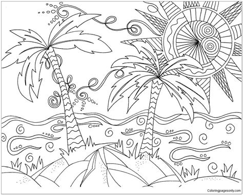 Beach Shore Color Pages Beach Scene Coloring Page Free Printable