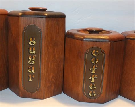 Vintage Wood Canister Set Of 4 Etsy