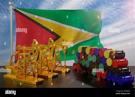 The Guyanas Petroleum Market Oil Pump Made Of Gold And Barrels Of