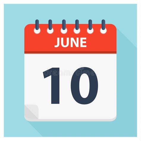 Calendar With 10 June In A Flat Design Vector Illustration Stock