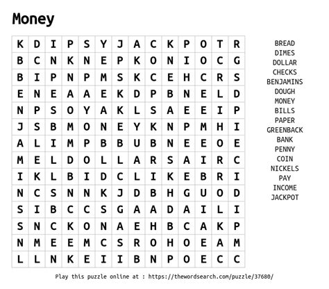 Download Word Search On Money