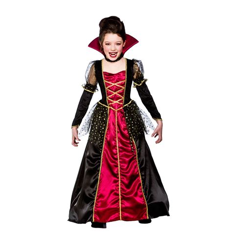 Girls Vampire Costume Gothic Vampiress Fancy Dress Dracula Halloween