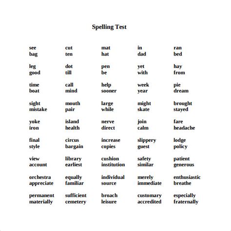 FREE 14+ Sample Spelling Test Templates in PDF | MS Word