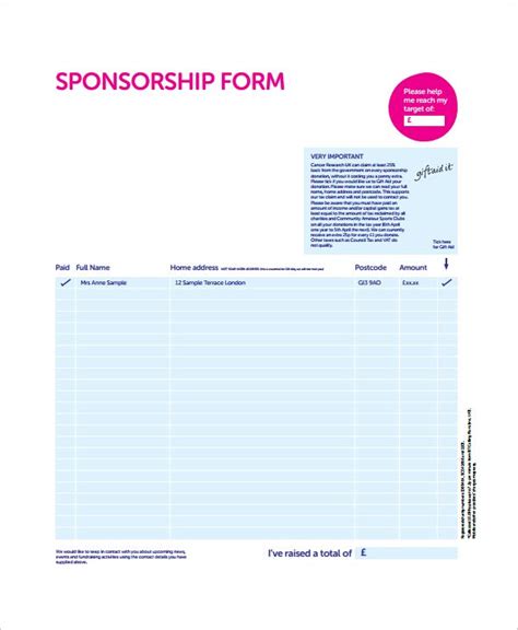 10 Sponsorship Form Templates Word Excel And Pdf Templates