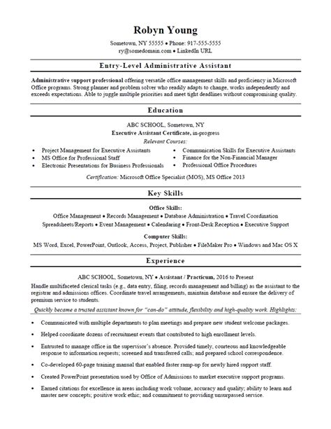 entry level admin resume sample monstercom