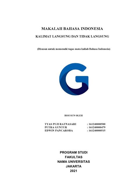 Contoh Cover Makalah: Pengertian, Ciri, Format dan Templatenya - Best