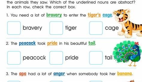 concrete and abstract nouns worksheet answers - abstract nouns