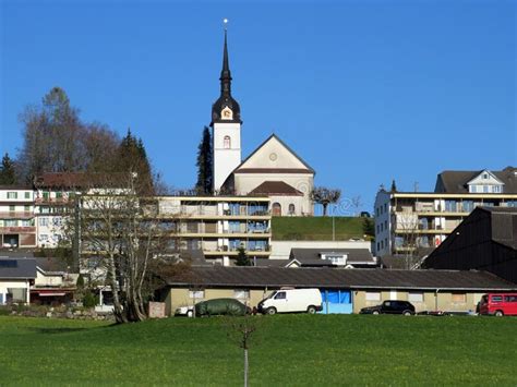 View Of The Small Picturesque And Modern Swiss Subalpine Settlement Of