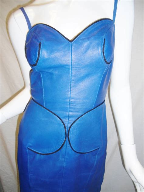 1980s North Beach Leather Cobalt Blue Corset Dress And Short Jacket At