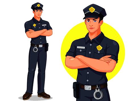 Police Officer In Standing Pose Vector Illustration By Ahmad Abbas On