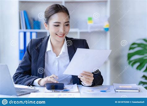 Economic Concept Asian Female Accountant Or Banker Calculating Financial Stock Photo Image Of