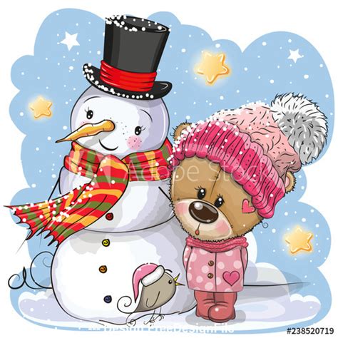 Cartoon Cute Animals On Winter Background Vector Free Download