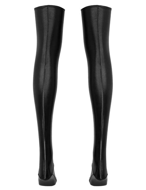 long spandex latex rubber stockings ladies wet look thigh high stay up tights ebay