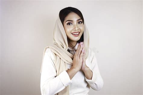 Portrait Young Beautiful Muslim Woman Wearing A Hijab Eid Mubarak
