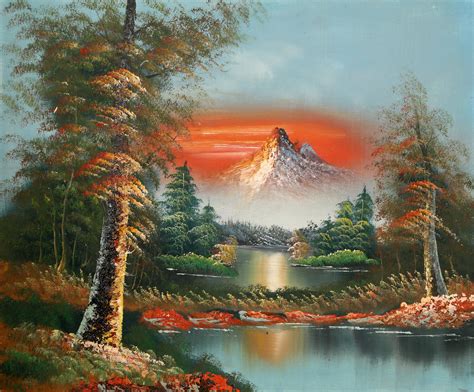 Lot Shumu Fu Red Sunset Mountain Landscape 28 Oil Painting
