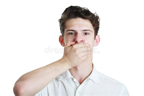 Hand Over His Mouth Stock Image Image Of Hispanic Model 64939847