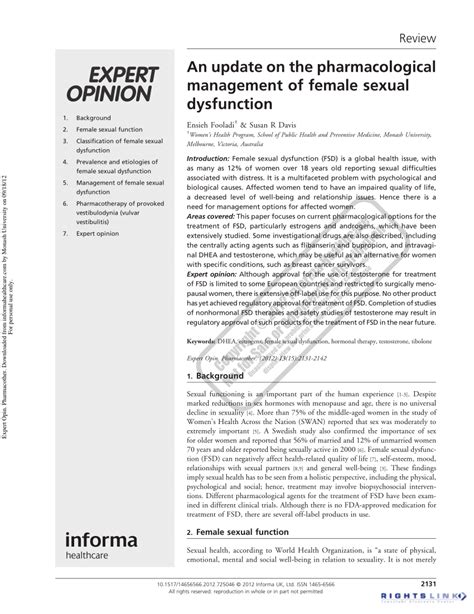 Pdf An Update On The Pharmacological Management Of Female Sexual