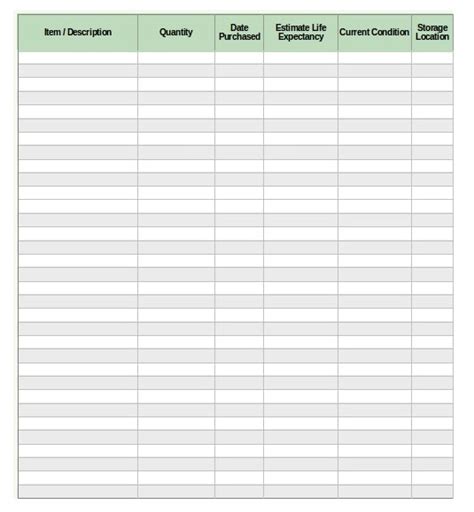 Inventory List Template Free Word Templates