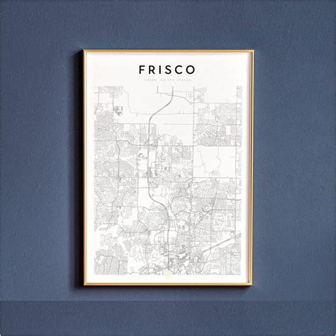 Frisco Texas Black And White Map Poster 11x17 16x24 24x36