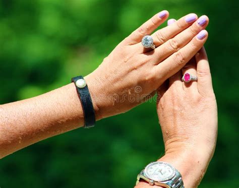 Beautiful Engagement Ring In Hand Over Water Stock Image Image Of