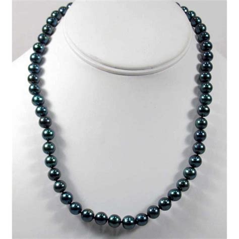 18 Natural Akoya Black Pearl Necklace W 14k Gold Clasp