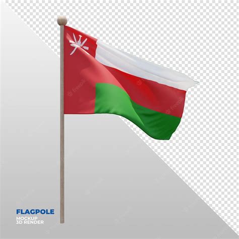 Premium Psd Realistic 3d Textured Flagpole Flag Of Oman
