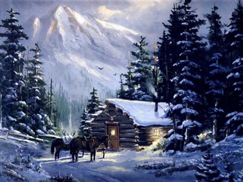 Free Download Art Mountain Mountain Cabin Nature Winter Hd Desktop