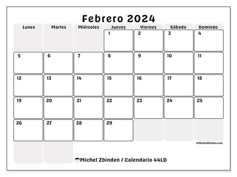 Calendario Febrero Cajas Ld Michel Zbinden Ni