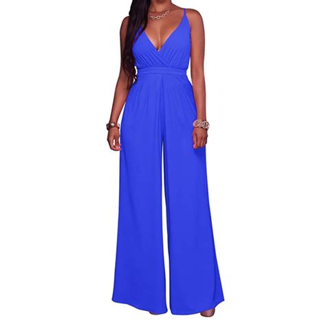 Summer Sexy Backless Women Solid Long Jumpsuit Elegant Overalls 2018 Casual V Neck Sleeveless