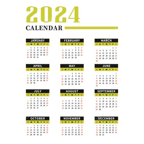 Gambar Kalendar 2024 Kalendar Meja Gaya Mudah Hijau Vektor 2024