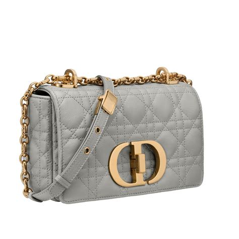 Small Dior Caro Bag In Grey Stone Lambskin Cd Twist Lock Landmark