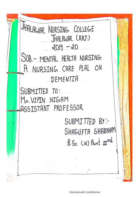 SOLUTION: Dementia nursing care plans - Studypool