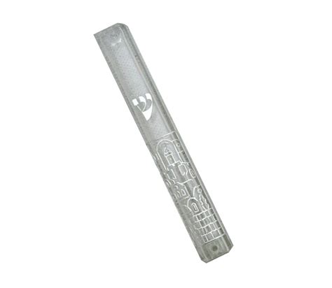 Transparent Plastic Mezuzah Case With Silver Jerusalem Design Silver