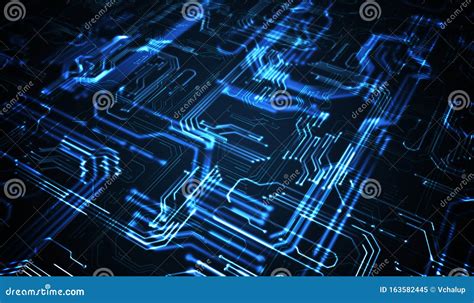 Quantum Computing Concept Abstract Glowing Electronic Circuit 3d