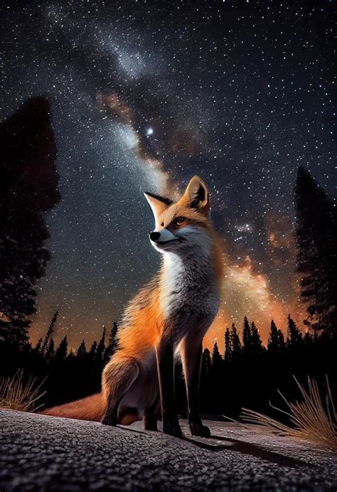 Red Fox Reigns Under The Starry Night Sky Digital Art By Scott Prokop