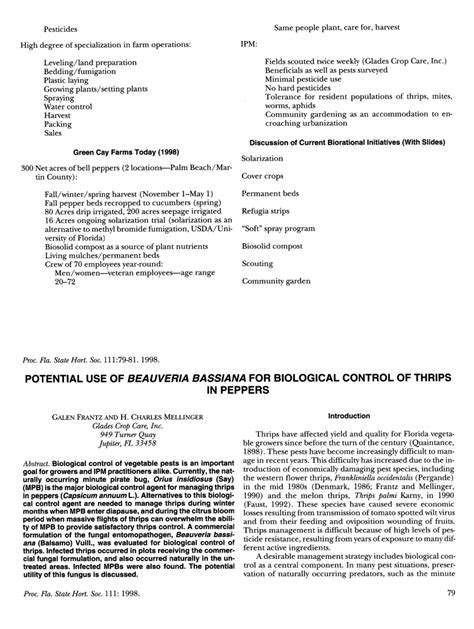 Pdf Potential Use Of Beauveria Bassiana For Biological Control Of Thrips In Peppers