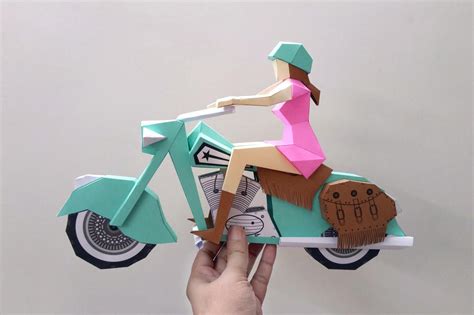 Buy Diy Papercraft Motorbike With Lady Rider3d Papercraft Diy Online In