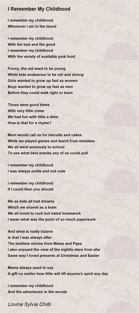 I Remember My Childhood Poem By Sylvia Chidi Poem Hunter