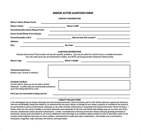sample actor release forms   sample templates