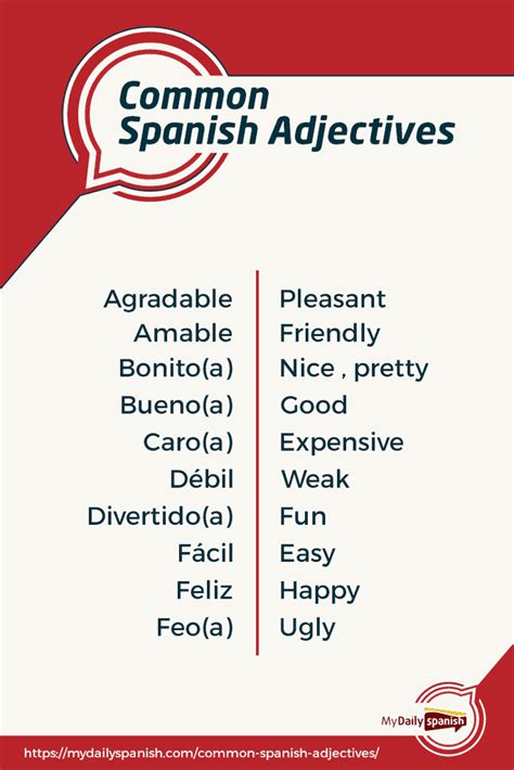 100 Most Common Spanish Adjectives Pdf My Daily Spanish