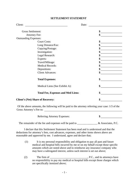 Personal Injury Settlement Statement Form Fill Out And Sign Printable