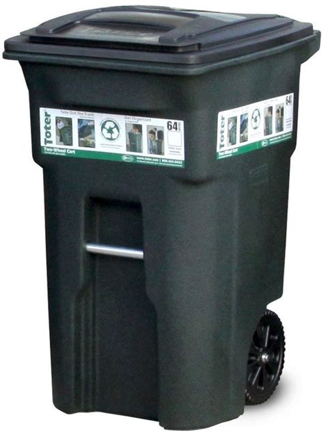 Toter 64 Gal Green Wheeled Rolling Garbage Trash Can Bin Cart Trash