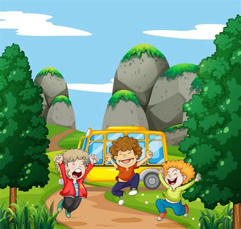 Three Happy Boys In The Park 434268 Vector Art At Vecteezy