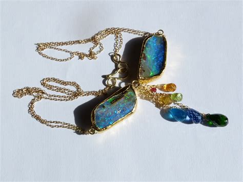 Solid And K Gold Necklace Boulder Opals Precious Stones