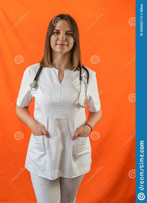 Nurse Standing With Arms Crossed With Stethoscope And Eyes Wide Open Stock Image Image Of